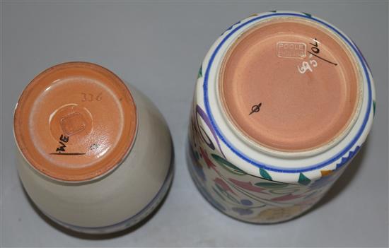 Three Carter Stabler Adams vases and a similar Poole Pottery vase, tallest 8in.